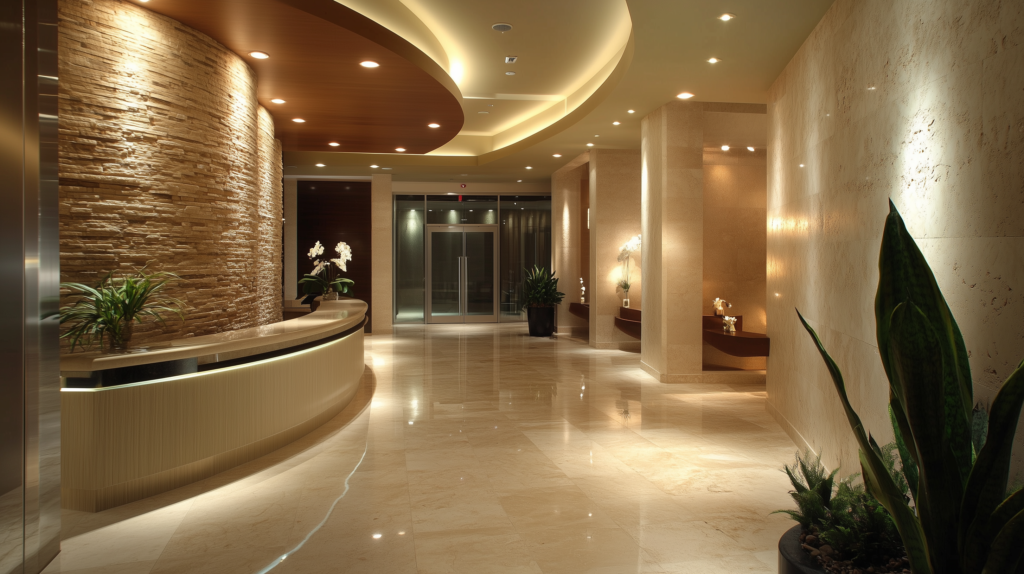 11. Premium interiors with Italian stone finishes